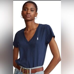 Ralph Lauren Women's Classic Navy V-Neck Tee
